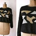 Vintage 80's Crop Sweater Black and Gold Abstract Jumper