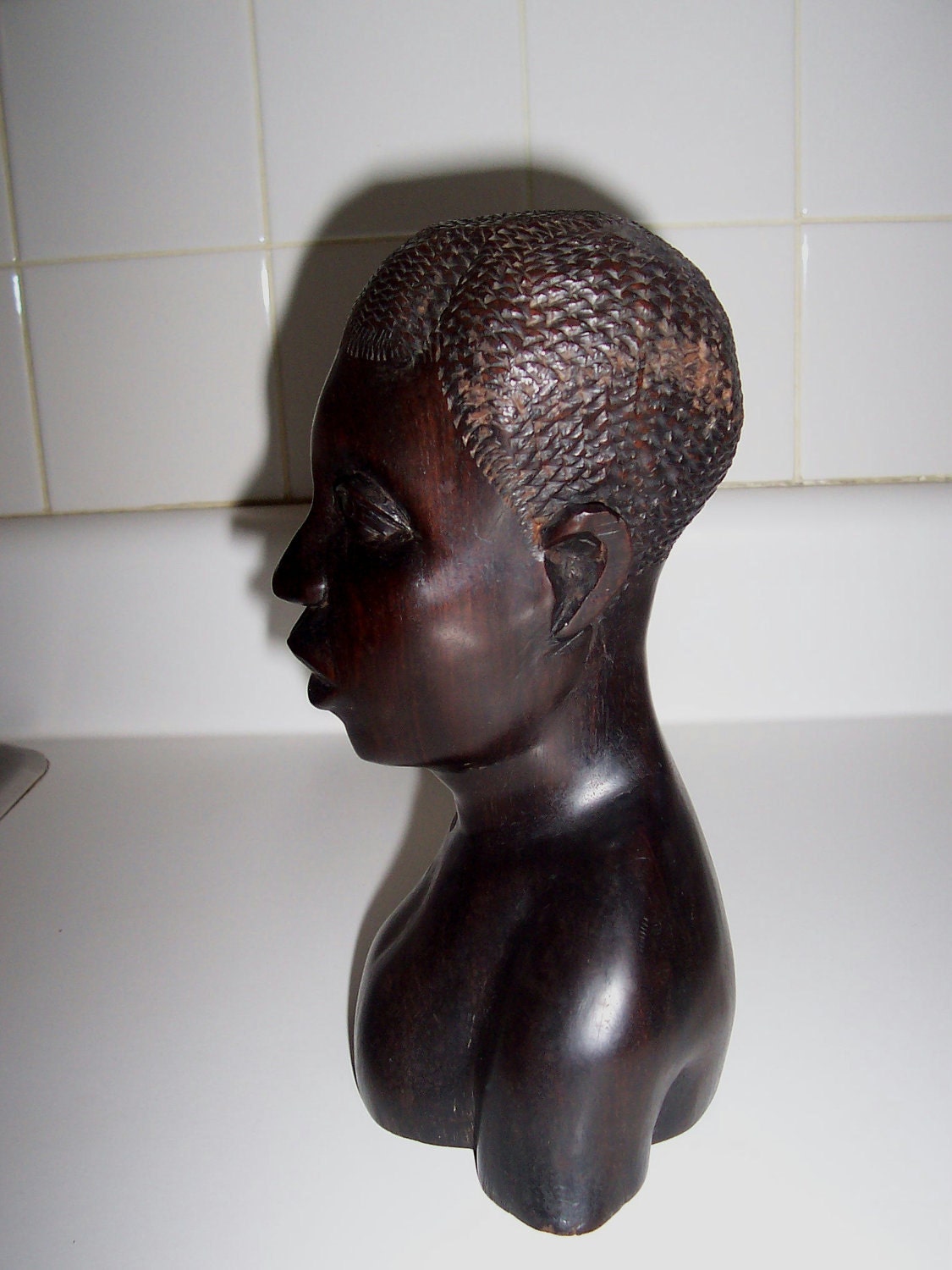 Antique African wood carving Tribal Woman Head Bust from the