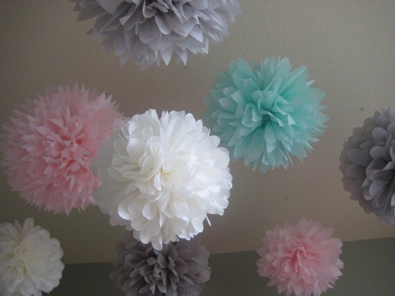 10 Tissue Paper Pom Poms Decoration Holiday Party NYE DIY Kit cyber monday etsy Il_570xn