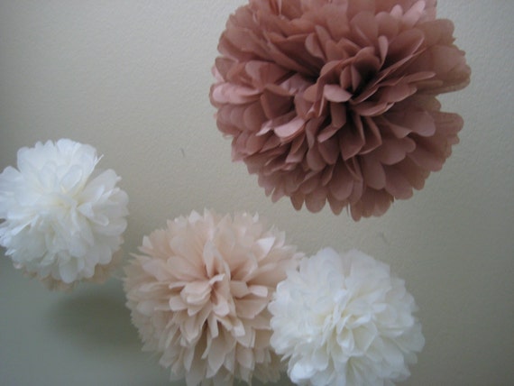 18 Sugar and Spice- Tissue Paper Pom Poms Decoration - Gender Neutal - Cream Brown Tan Creme Brûlée Il_570xn