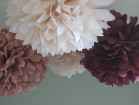 Rum Raisin - 10 Tissue Paper Pom Poms Decoration - Holiday Party DIY Kit - Shabby Chic Il_570xn