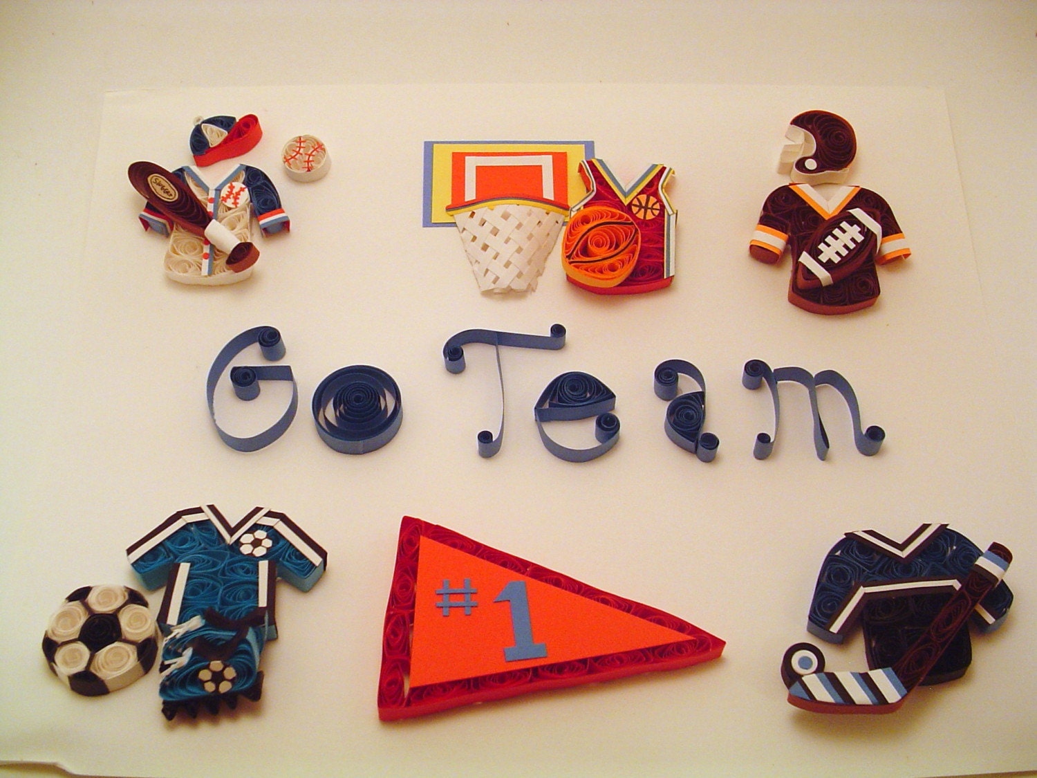 Sports Themed Paper Quilling in Shadowbox Frame 9X11