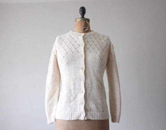 cream cardigan 1970s sweater vintage 1970's white by 1919vintage