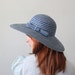 vintage 1960's blue stripe straw hat