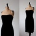 black strapless dress - vintage 1970's black velvet dress