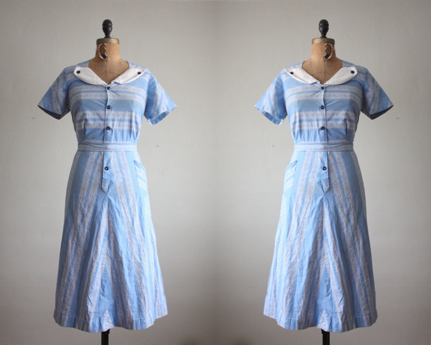 1950s dress vintage 1950's blue floral day dress by 1919vintage