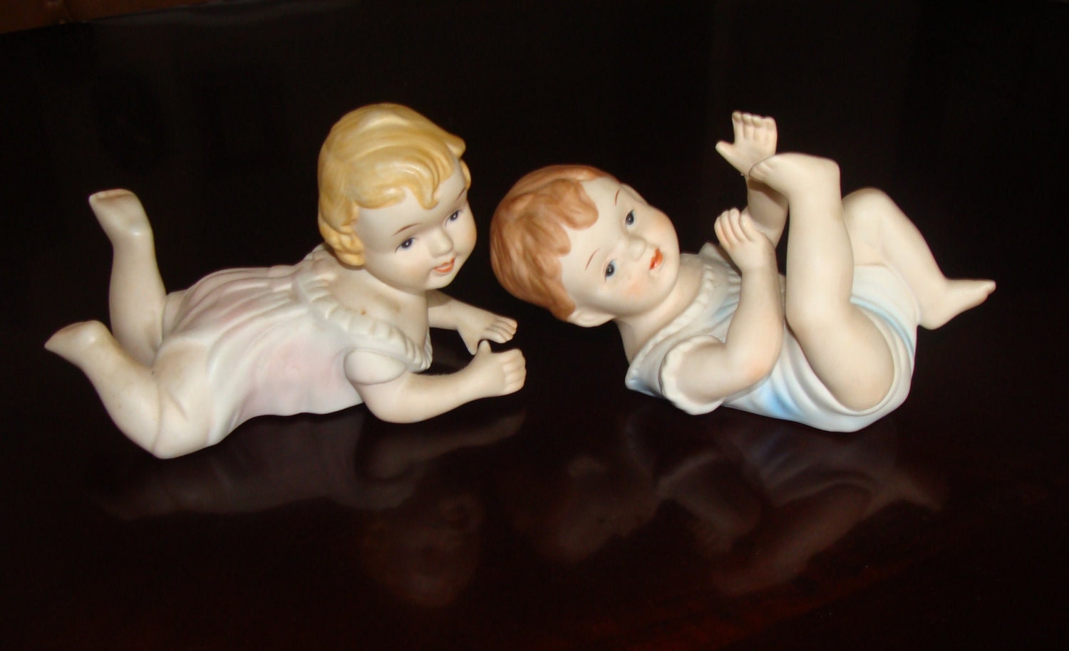 Vintage Piano Baby Porcelain Figurine Boy and Girl Figurines