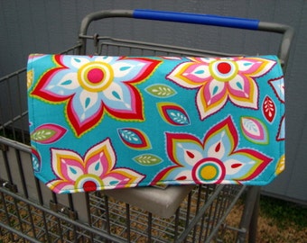 Fabric Coupon Organizer /Budget Organizer Holder - Attaches to Your Shopping Cart -Turquoise Floral