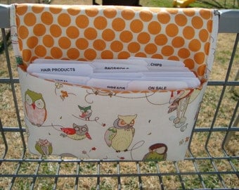 20% Off Coupon Organizer / Budget Organizer Holder- Attaches to your Shopping Cart - Spotted Owl on Cream