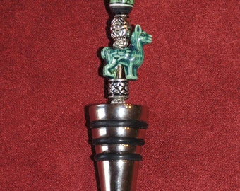 Wine Stopper with Green Ceramic Llama Bead
