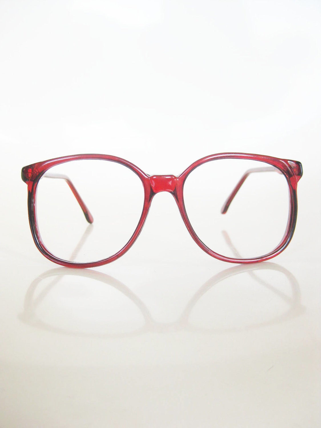 Vintage Cranberry Round Eyeglasses Red Clear 1980s 80s