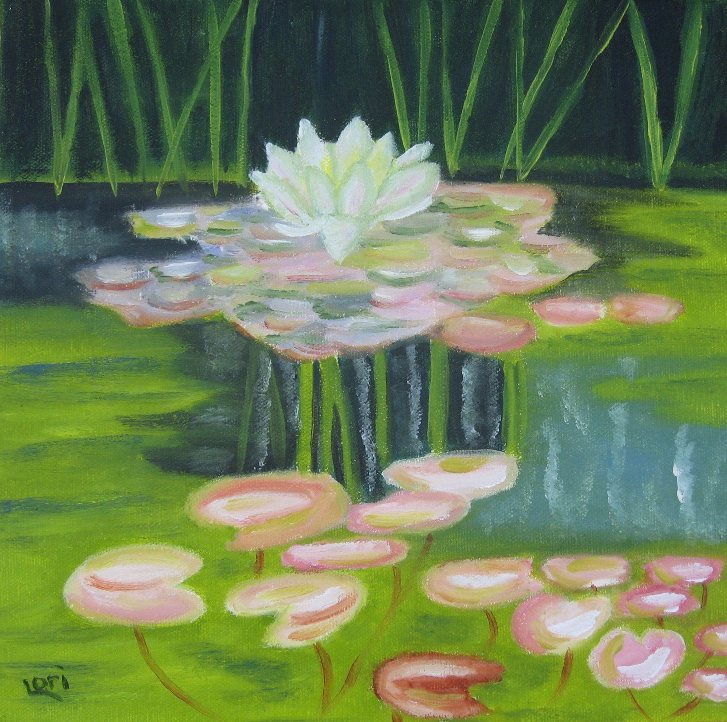 Lily Pond Original Acrylic Painting 10x10