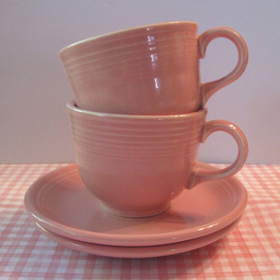 Fiesta Ware Rose/Pink Cup and Saucer Set of by OldMothersCupboard