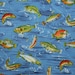 Hoffman 494 Gone Fishin Blue Print Cotton Fabric