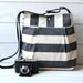 Water Proof - Diaper bag - Messenger bag-Tote STOCKHOLM Black and Ecru Stripes II - 12 Pockets / Made to order