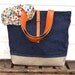 Reserved for Robin // Eco friendly French tote bag with Orange Leather strap / Market tote with LINEN-Eco nautical COTTAGE CHIC