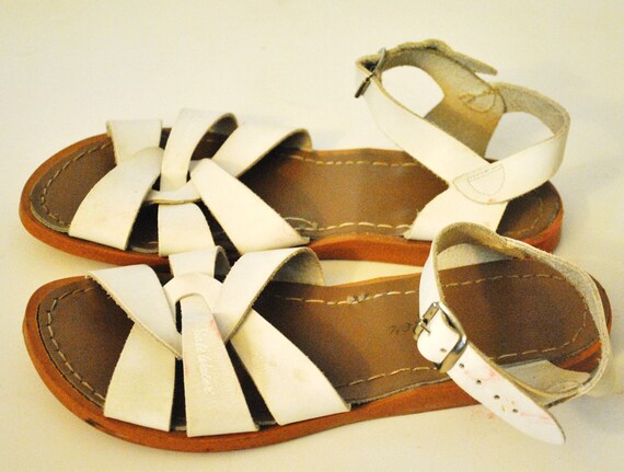 Vintage White Saltwater Sandals/ Strappy Leather Flat Sandals