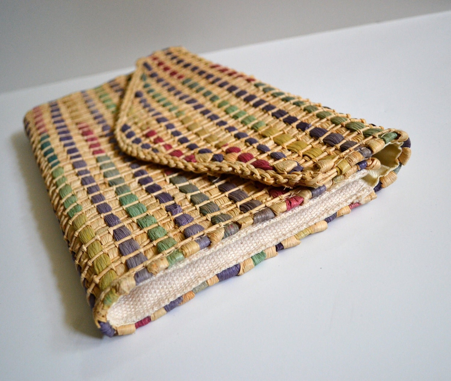 Vintage Straw Envelope Clutch. Oversized Rectangle with