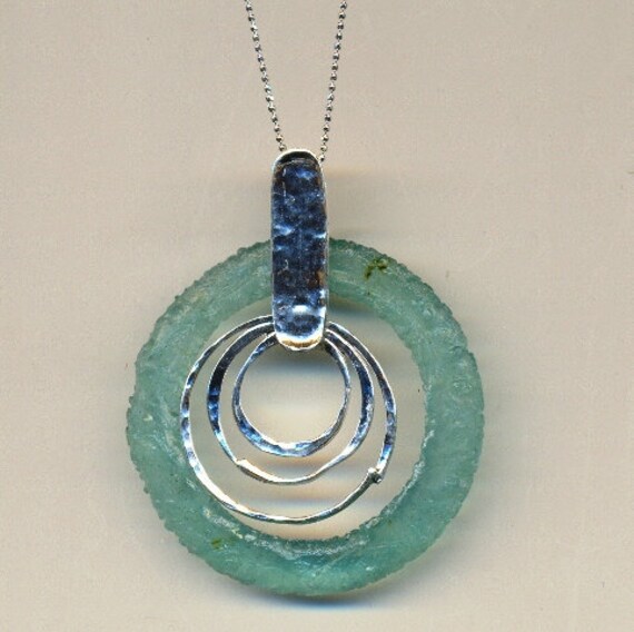 Sterling silver necklace authentic roman glass pendant