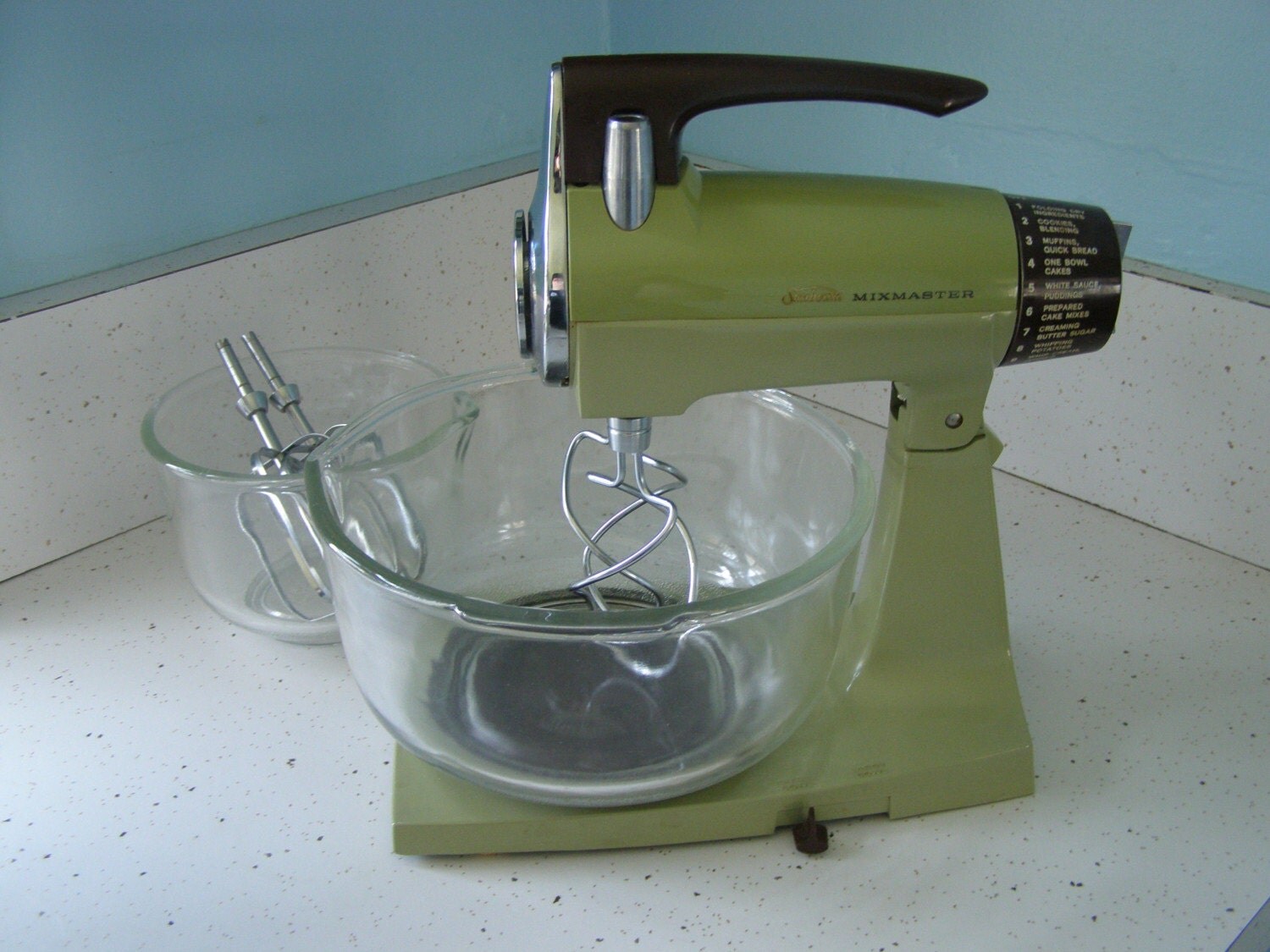GREEN MACHINE. vintage Sunbeam Mixmaster MIXER with 2 Fire
