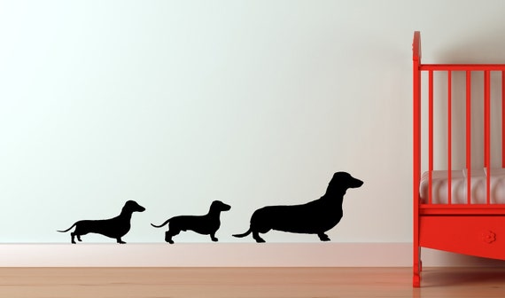 Dachshund Family Vinyl Wall Decal Doxie Dog Puppy Best Friend Childs Room Nursery Den Play Room Window Sticker