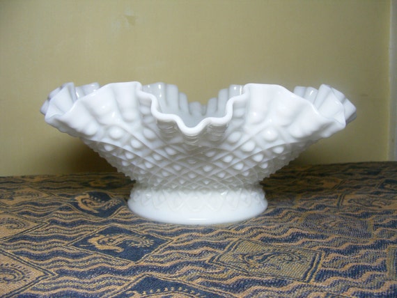 Fenton Epergne DIAMOND LACE Base Milk Glass by violetsandgrace