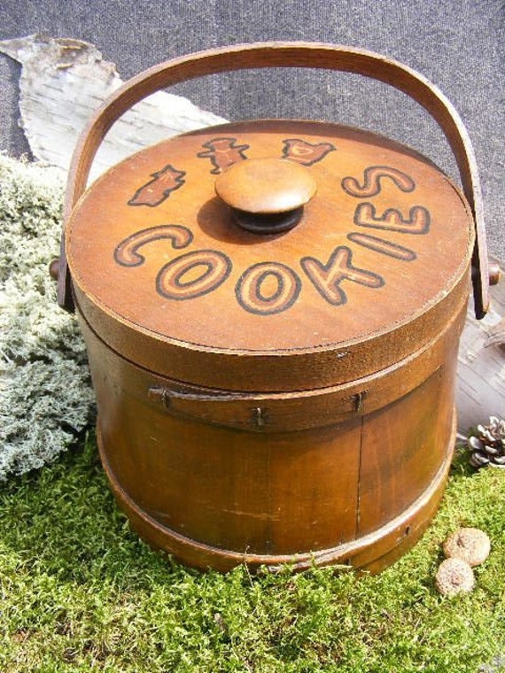 Items similar to Rustic Vintage FIRKIN SUGAR BUCKET Wood Cookie Jar by