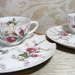 Moss Rose Tea Cup & Plate Luncheon Set for 2 Japan Romantic Pink and Gold in Scallop Shell Shape, Snack Set