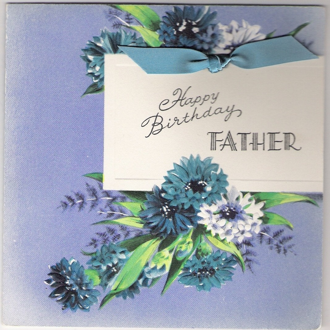 Happy Birthday FATHER Card 1960 Blue Flowers by violetsandgrace