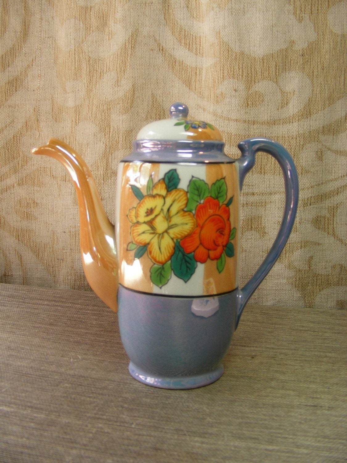 Vintage Lusterware Teapot Hinode Japan Purple / Butterscotch