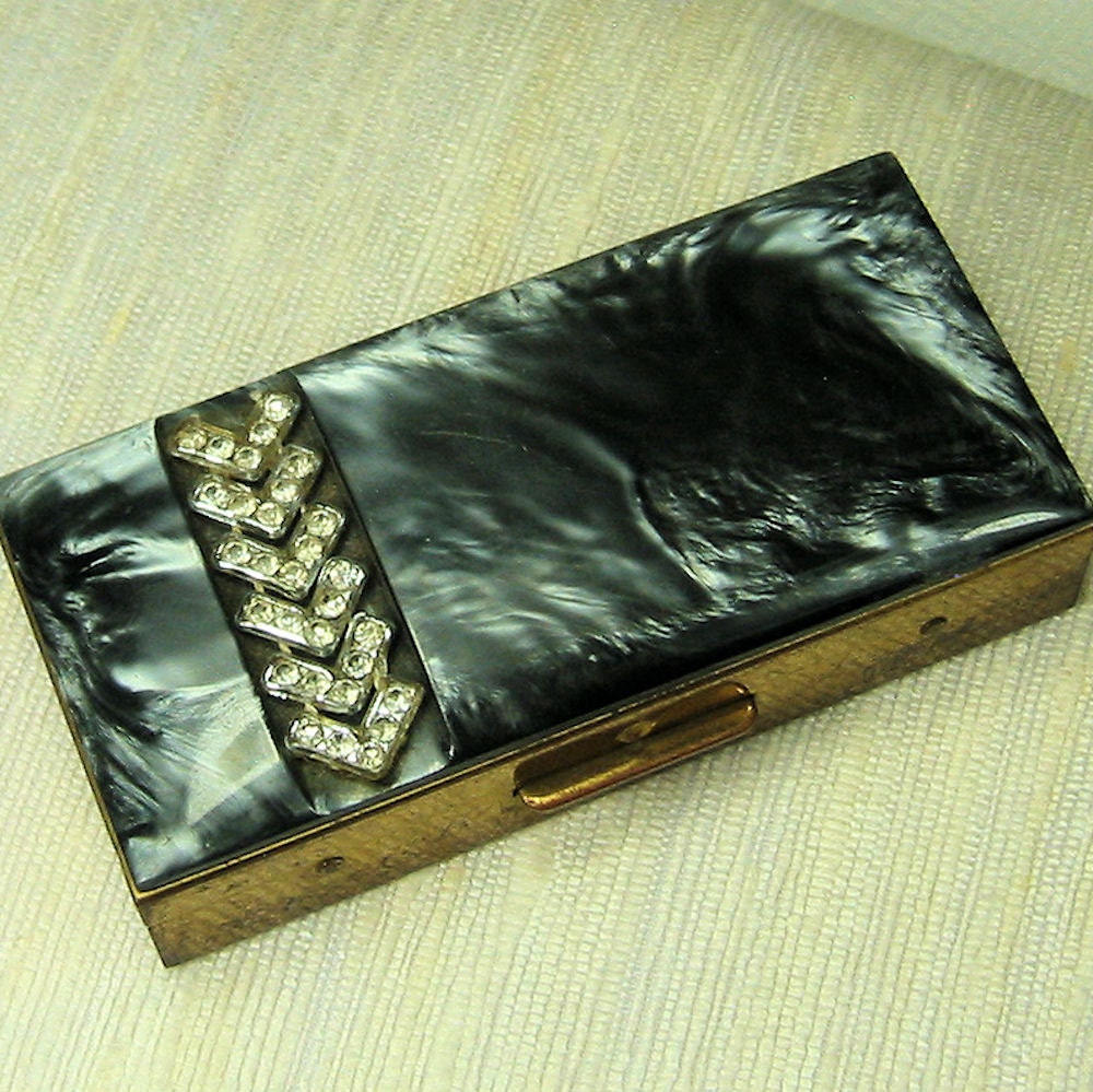 Rhinestone Art Deco Cigarette Case by rustycharm on Etsy