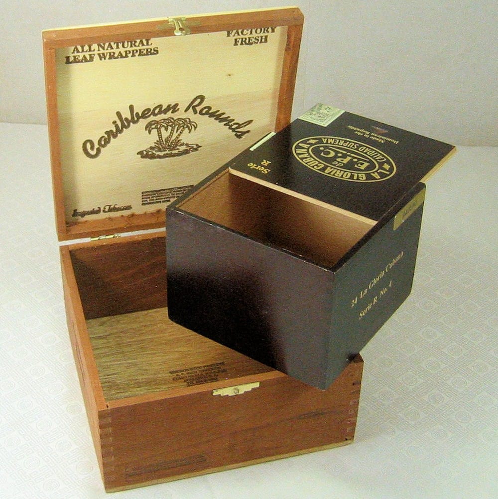 2 Vintage Wood Cigar Boxes by rustycharm on Etsy
