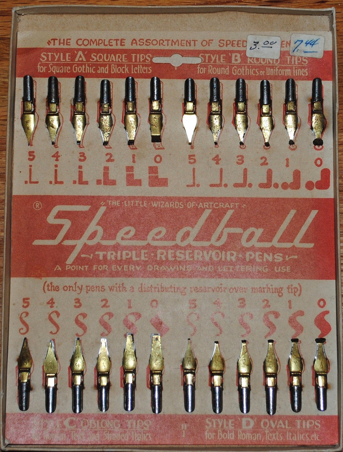 Antique Card of 24 Speedball tips Pen Nibs