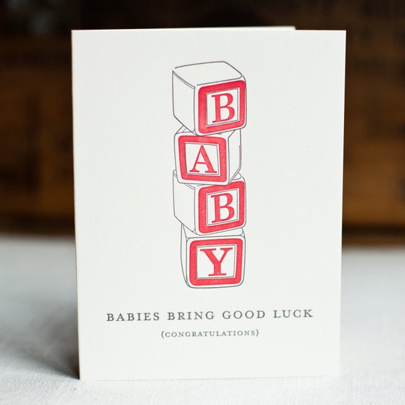 Items similar to Babies Bring Good Luckletterpress new baby card on Etsy