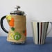 Small French Press Coffee Pot Cosy, veggy vintage upcycled fabric