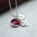 Personalized Calla Lily Necklace with Red Glass, Custom Initial Necklace, Bridesmaid Jewelry