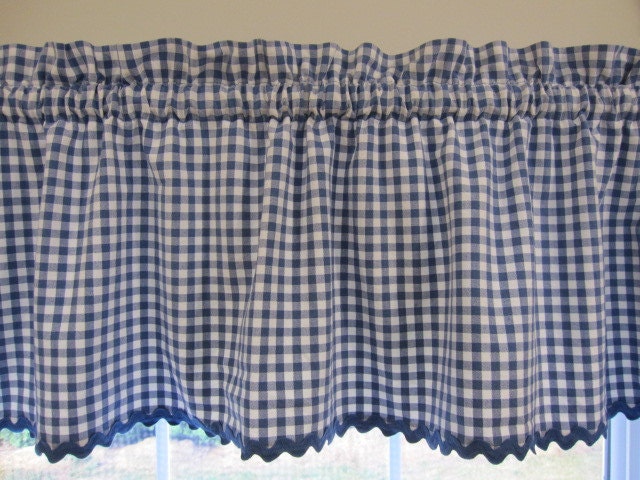 Vintage Cafe Curtains and Valance Blue and White Gingham Tier