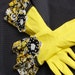 Kitchen gloves Diva style Retro fabric to wash Dishes and Clean Black White Yellow polka dots and flowers