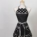 Womens full Apron, Black and White Polka Dots trimmed in Zebrak