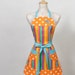 Full Apron- Turquoise embroidered Butterfly, stripes and Polka dots Bold and Bright