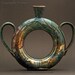Raku Donut Vase with Vine Design