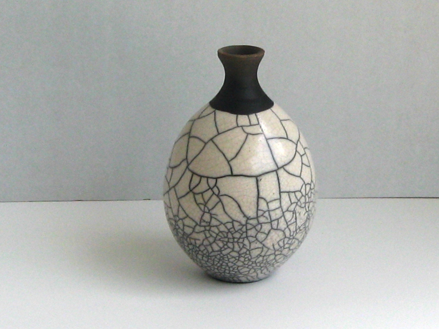 White Crackle Raku Vase by evracrafts on Etsy