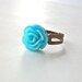 Turquoise rose ring with adjustible antique brass bronze ring, aqua resin flower cabochon ring