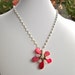 Red Coral flower necklace wire wrapped moonstone gemstone flower pendant necklace with white vintage beaded antique brass chain