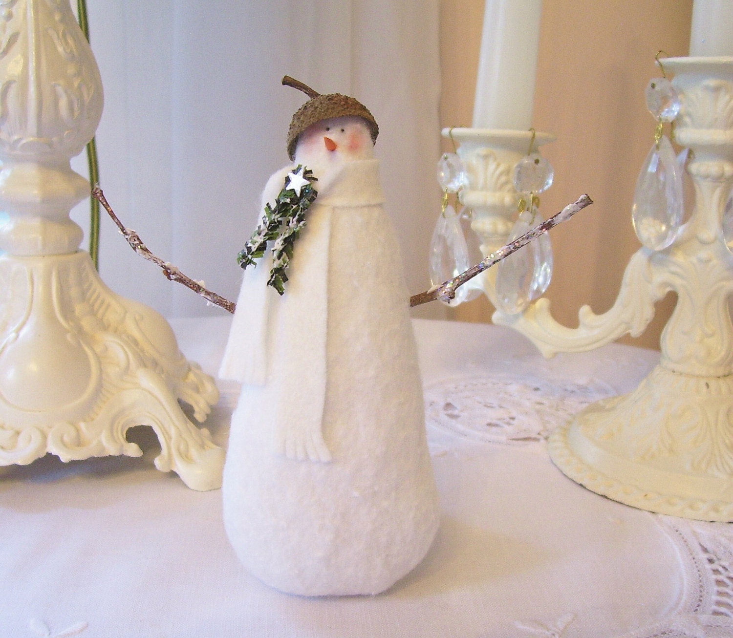 Snowman Ornament...Vintage Style....Cotton Batting