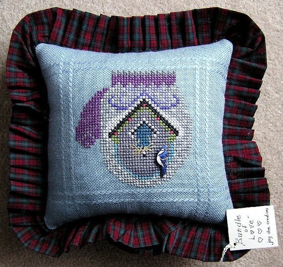 new throw decorative pillow winter bird birdhouse mitten