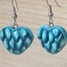 Blue Peacock Feather Dangle HEART Earrings - Handmade polymer clay