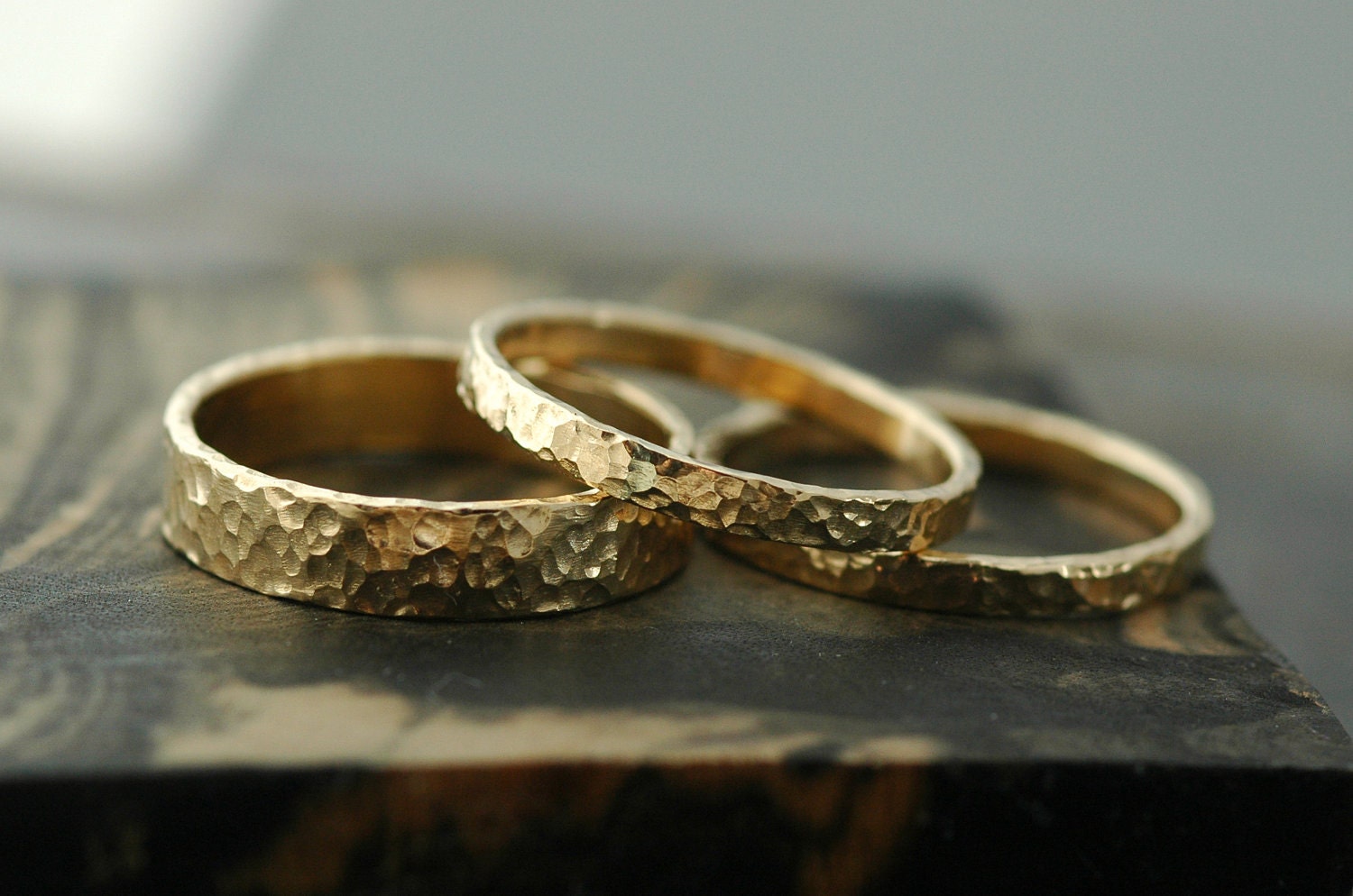 Gold Stacking Rings Set of Three-14k Gold Hammered by Specimental