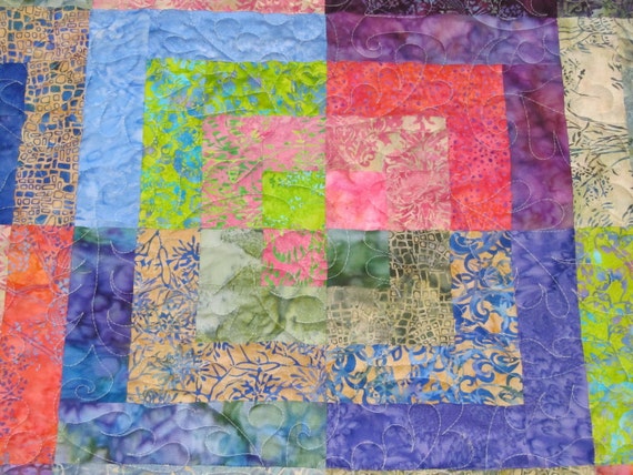 Handmade Log Cabin Batik Lap Quilt