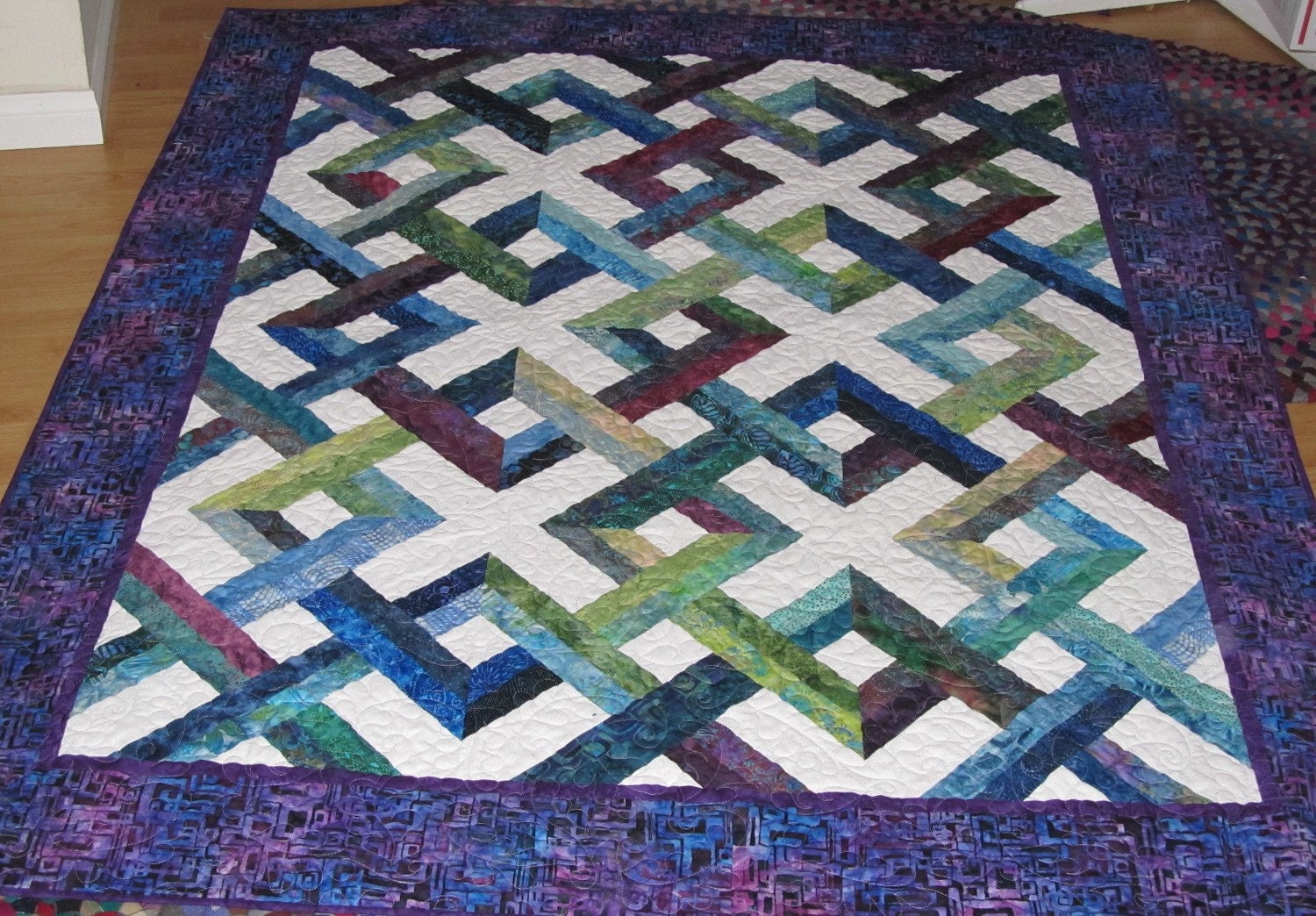 Blue Hawaii Lattice Batik Lap Quilt